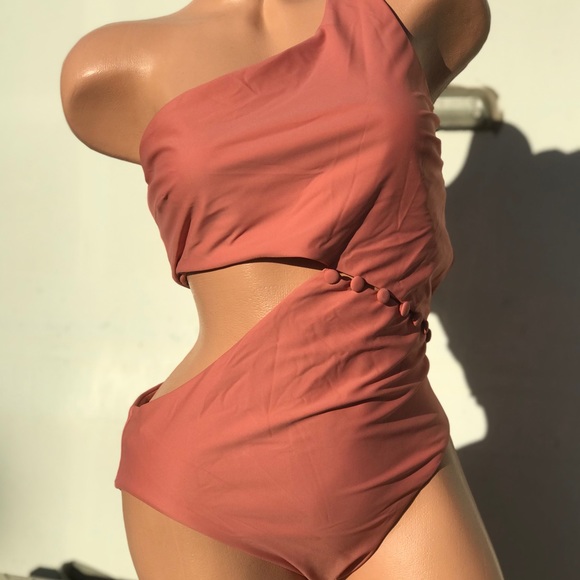 Red carter butterscotch maillot swimsuit 1 shoulder Barbie swimwear resort sexy - Picture 3 of 11